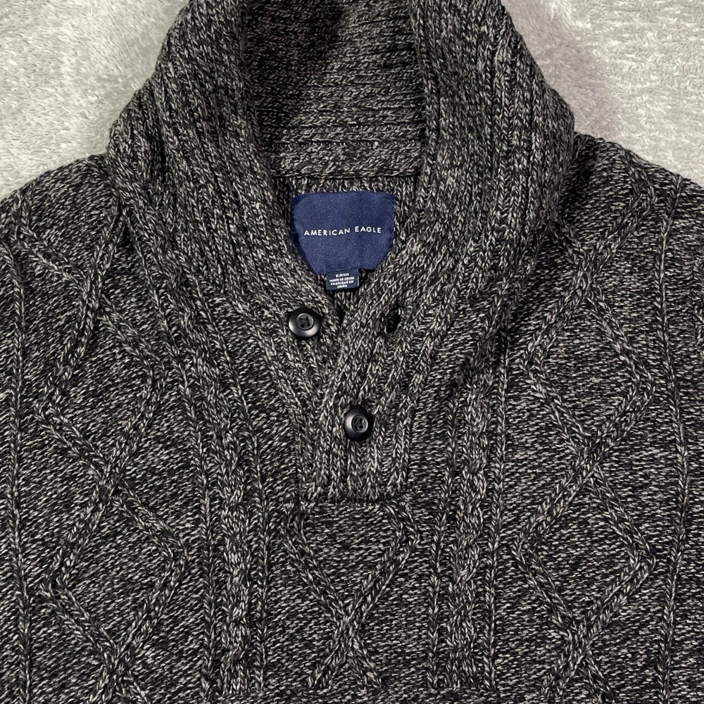 American Eagle Women's Gray Shawl Collar Pullover Button Up Sweater Small Cozy